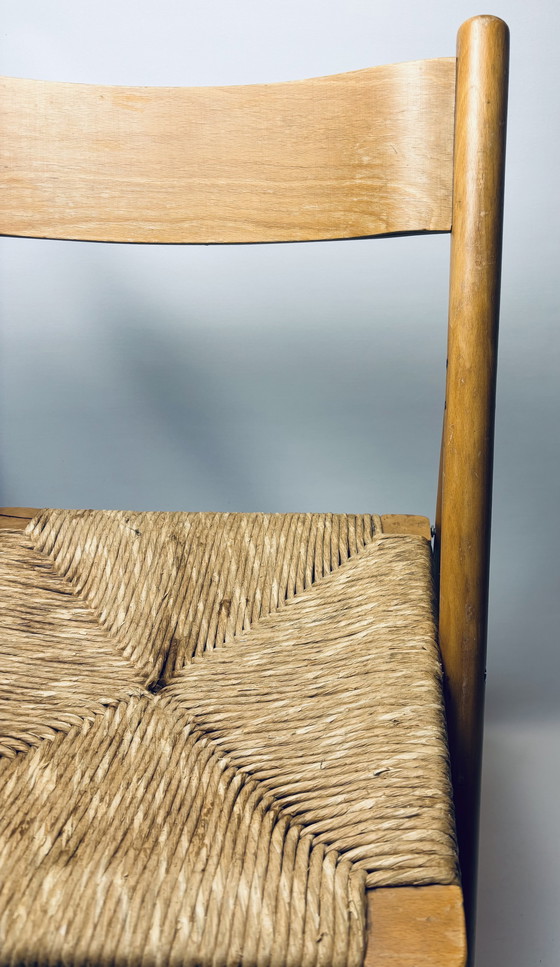 Image 1 of Set of 2 vintage wooden folding chairs with rattan seats – 1970s/1980s kg