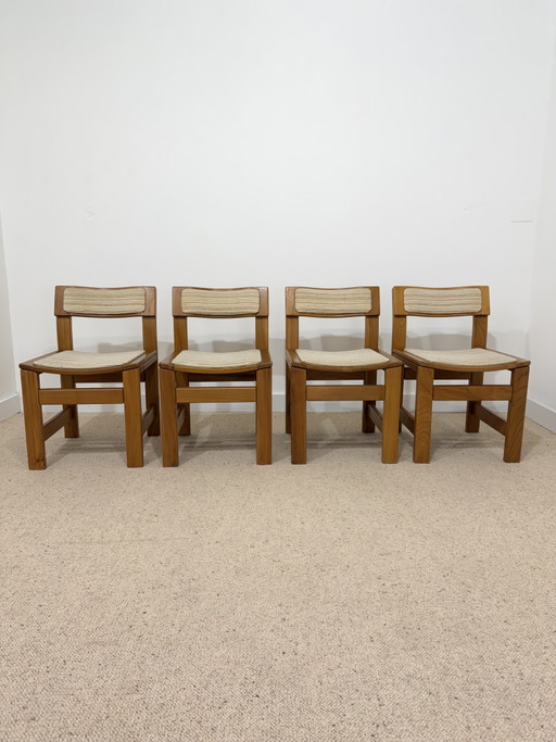 4 Vintage Esszimmerstühle aus Massivulme 70er Jahre – eetkamerstoelen, Wood