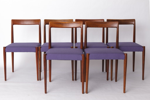 Set van 6 vintage palissander eetkamerstoelen van Lübke, Duitsland, jaren 1970 - Gerenoveerd met lila bekleding