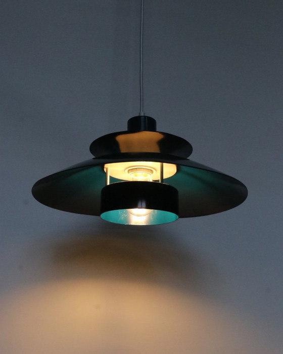 Image 1 of Lampada a sospensione vintage design danese lampada a ciotola blu petrolio retrò