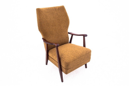 Fauteuil vintage jaune en tissu bouclé, Danemark, années 1960.