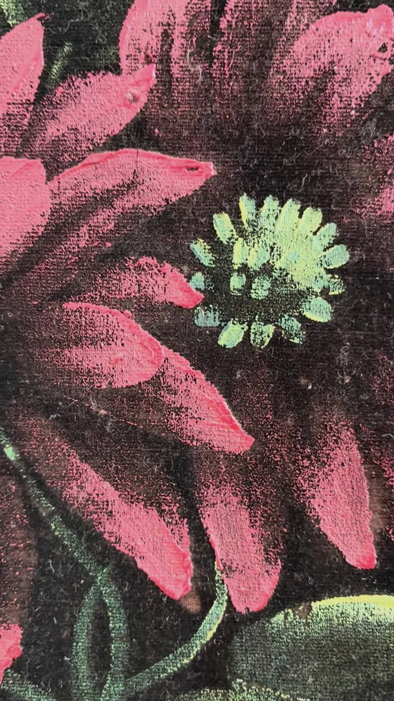Image 1 of Set vintage original velvet flower oil painting, pair of flower still life art