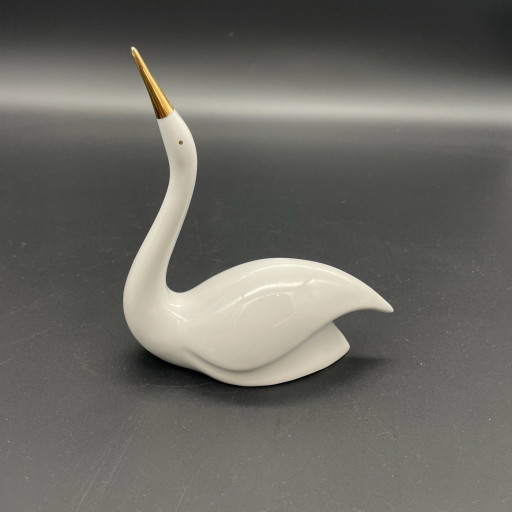 Hollóháza Porcelain Swan – Hand-Painted Vintage Figurine with Gold Beak – Hungary