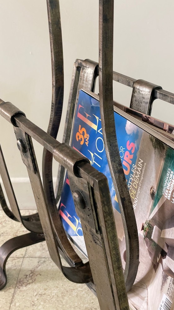 Image 1 of Vintage Brutalist Steel Magazine Rack