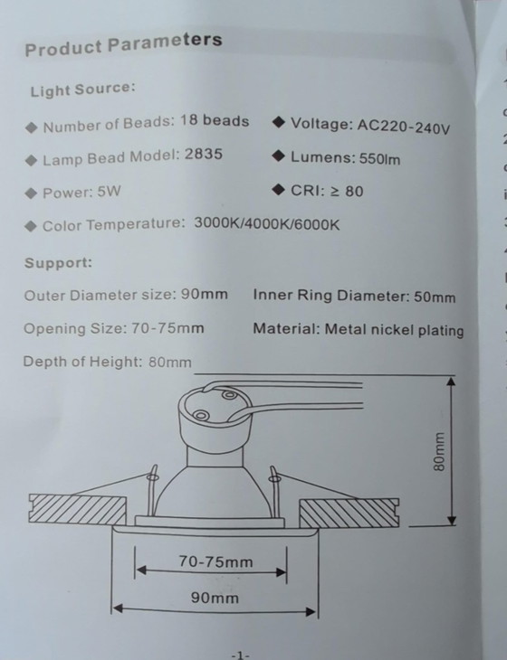 Set of 6 Recessed LED Spot Lights GU10 5W 3000K Satin Nickel, Metal, Modern (photo 9 of 13)
