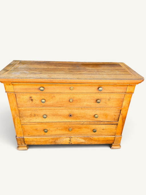 Antieke commode in Louis-Philippe-stijl van licht hout met vier laden. – ladekasten, Wood, Brass (photo 2 of 5)