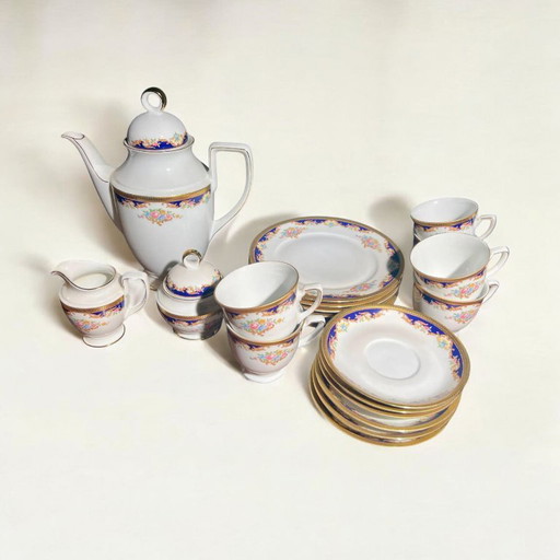 Vintage Kaffeeservice Für 6 Personen Kobaltblau Mit 14k Goldrand, Top Zustand Aus Der Porzellanmanufaktur Bavaria Tirschenreuth