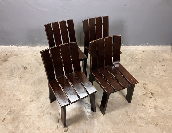 Image 1 of Modernist Braun 4 Stühle Brutalist Siebziger Jahre