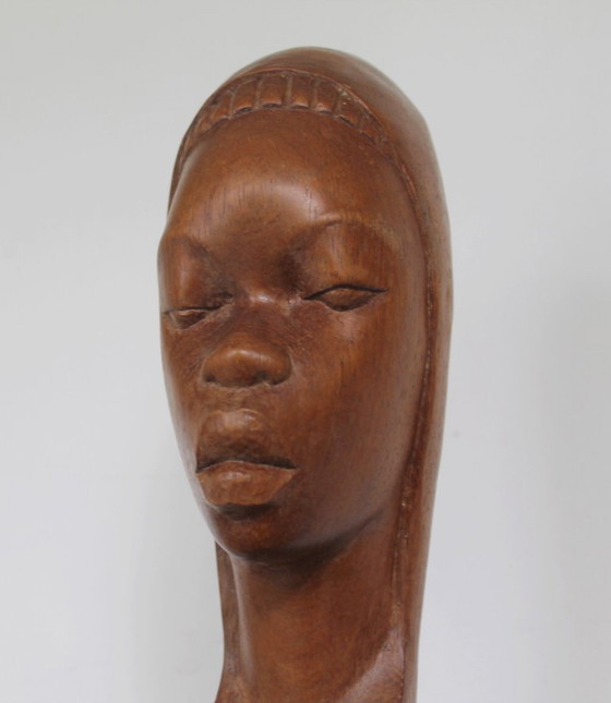 Image 1 of Afrikanische Büste, Holz, Mid-Century-Modernismus, 37 cm hoch