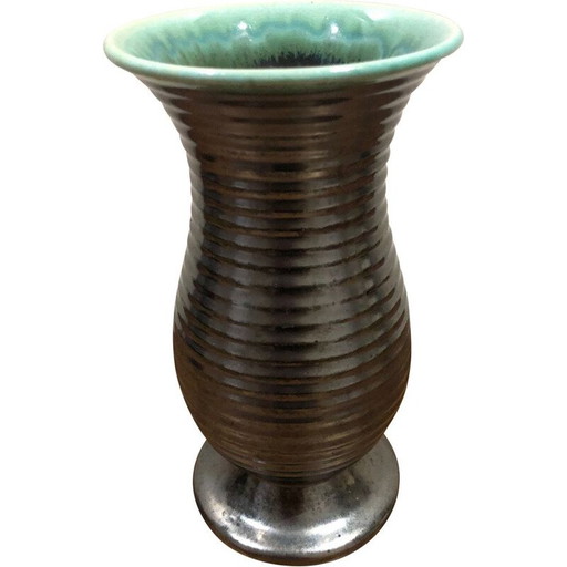 Vase vintage noir et vert de Saint Clément, 1950