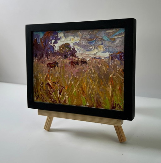 Original Oil Painting Autumn Field Landscape Spacious Field – schilderijen tekeningen, Canvas (photo 2 of 8)