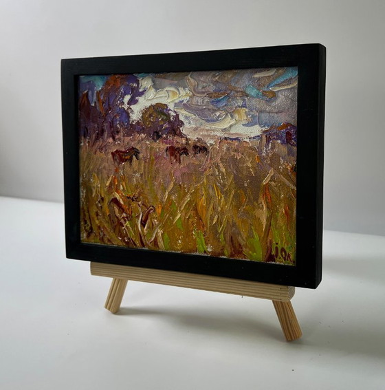 Original Oil Painting Autumn Field Landscape Spacious Field – Paintings & Drawings, Canvas (photo 2 of 8)