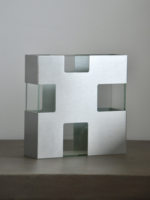 Vintage Glass & Brushed Steel Vase, Space Age/Futuristic/70s Design