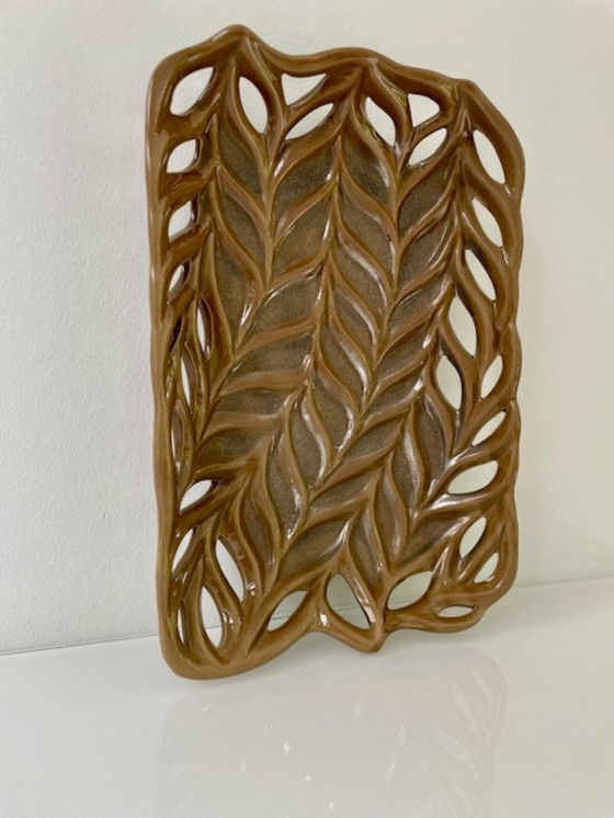 Image 1 of Rare bol vintage en céramique avec tissage organique - 32.5 x 22 cm