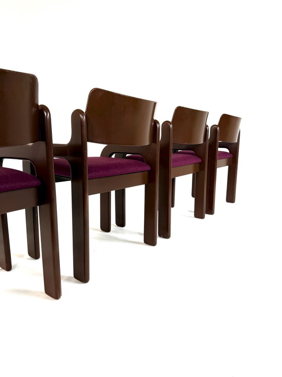 4x restored ‘Flamingo’ chairs, Eero Aarnio ‘70s, Asko, Dining chairs, Wood, Wool, Brown (photo 6 of 13)