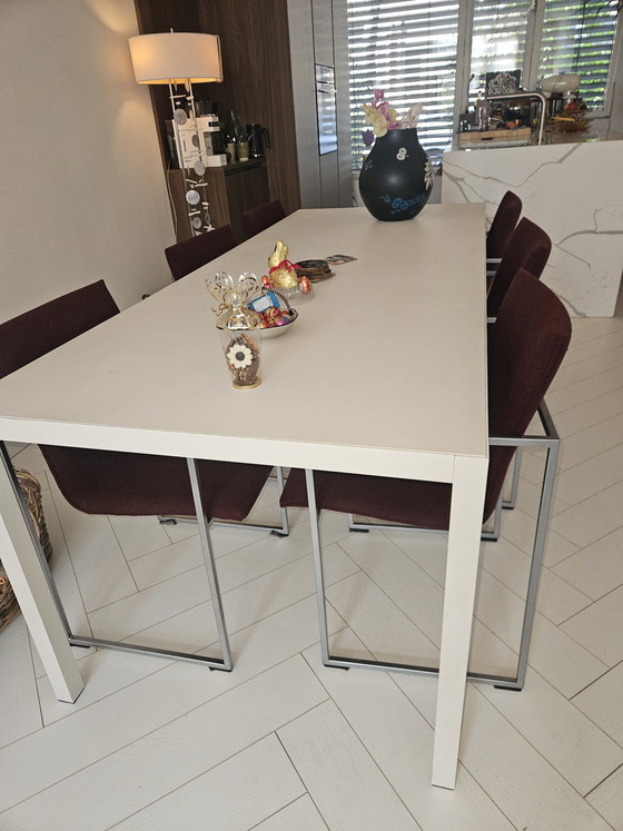 Image 1 of 6 x Arco Frame dining chairs burgundy red