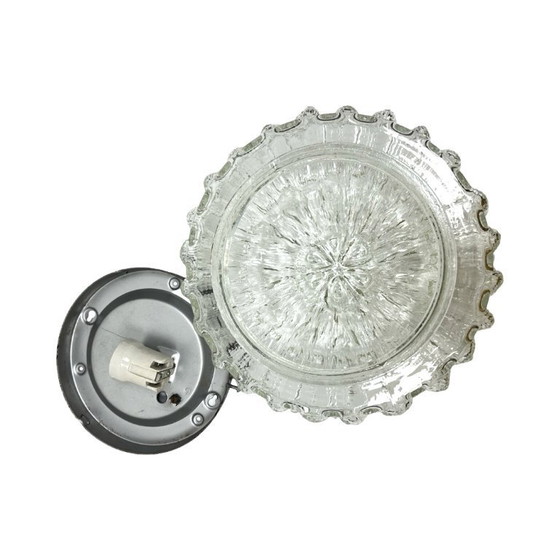 Image 1 of Lámpara de techo de cristal, aplique de pared RZB 32310 con motivo floral / Cristal de hielo, Alemania, década de 1970.