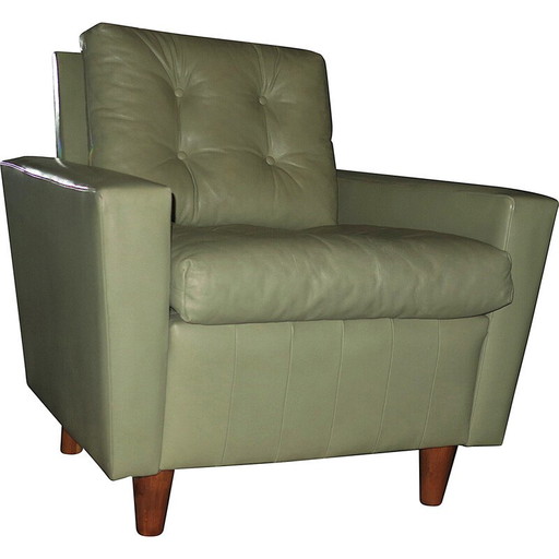 Fauteuils vintage modèle 25 en cuir pistache, 1950