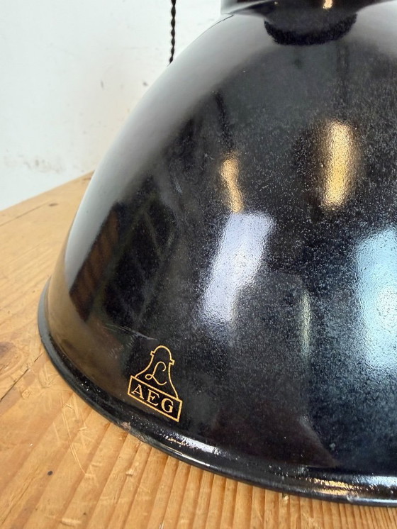 Image 1 of Black Enamel Industrial Pendant Lamp from AEG, 1930s