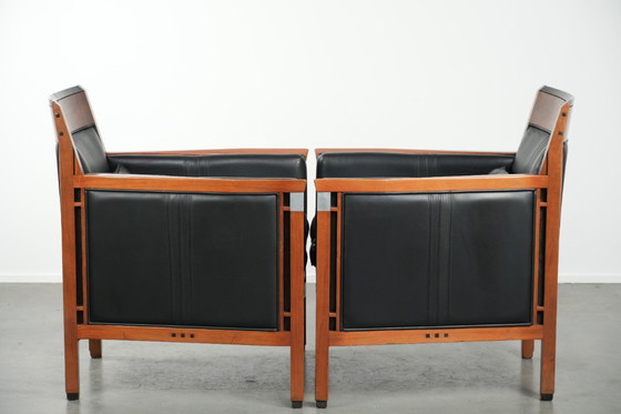 Image 1 of Black leather set of 2 Art Deco Schuitema design armchairs in good condition