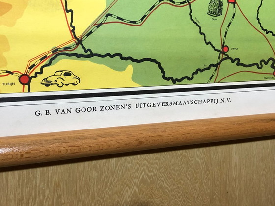 Image 1 of Vintage schoolplaat schoolkaart Zwitserland en omgeving 116 x 86 Van Goor zonen