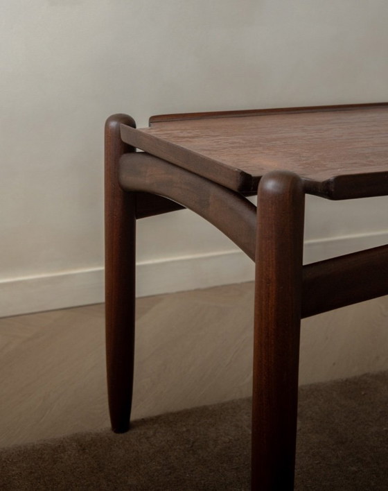 Image 1 of Vintage Teak Coffee Table, Mid Century Modern, Tray-Top Form, Sculptural Arched Stretchers, 1960s