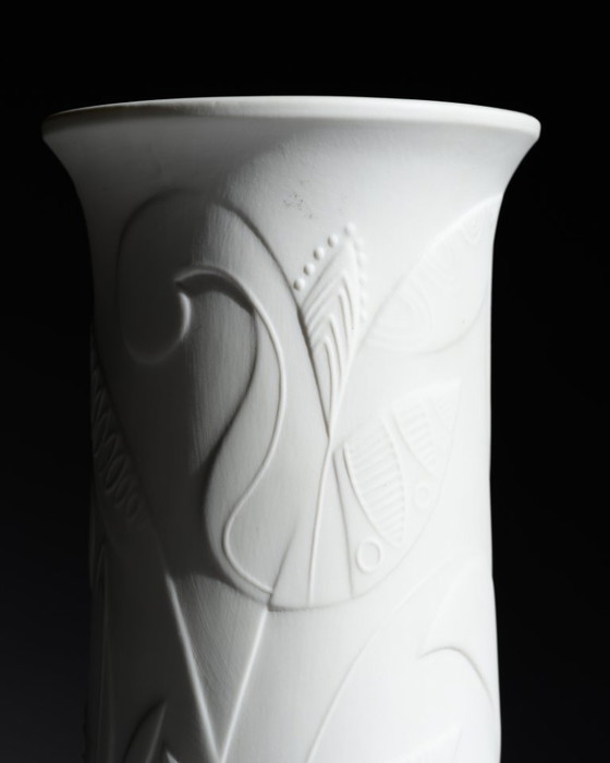 Image 1 of Cuno Fischer Vase TRIO Hutschenreuther Bisque Porcelain Op Art Relief 38+32+27cm