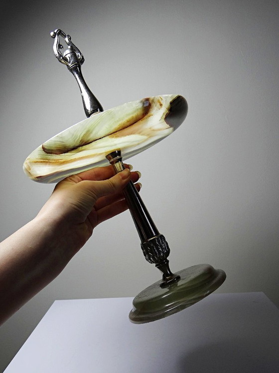 Image 1 of Rare display stand in green onyx and silver-plated metal, Italy, vintage 1935-1955