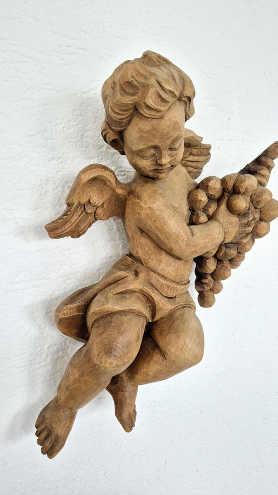 Image 1 of Antique large angel cherub, solid oak wood, 35 cm