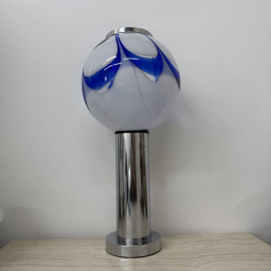 Image 1 of Mid-Century Large Glass Table Lamp with Blue Swirl, 1970s Italy