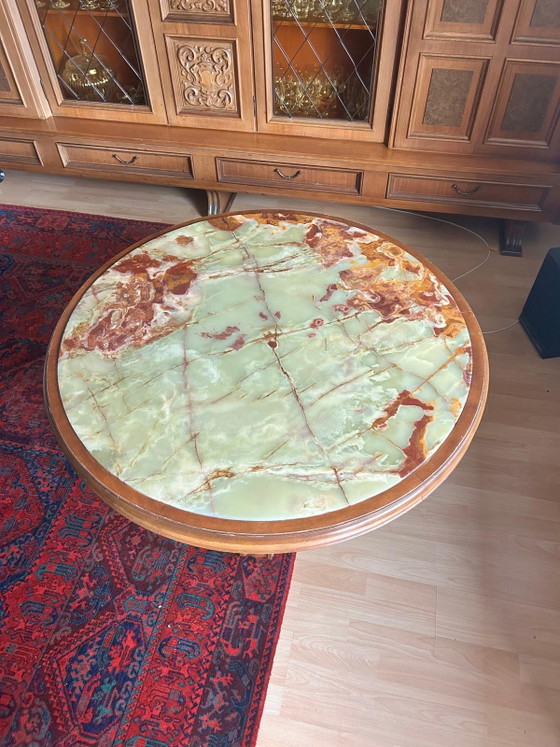 Ronde tafel met blad van groen onyxmarmer. – Salontafels, Wood (photo 4 of 6)