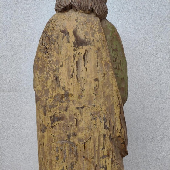 Image 1 of Life-size handmade antique wooden religious statue, saint statue, image