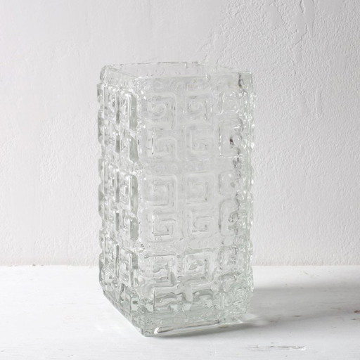Vintage Mid-century Clear Pressed Glass Vase Taalari by Tamara Aladin / Riihimäen Lasi Glassworks Finland / 1969