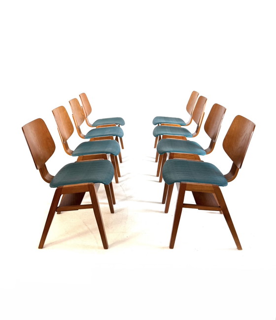 Image 1 of 8x vintage plywood stapelstoel stijl Egon Eiermann ‘60