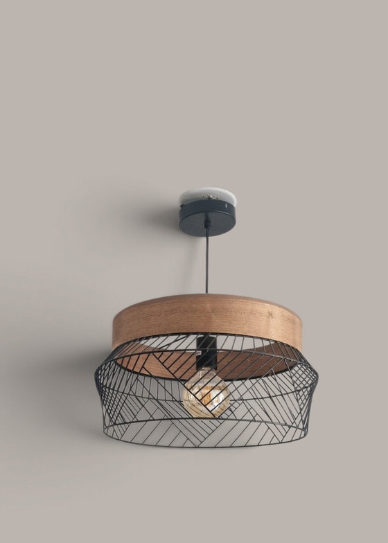 Lampe Design Style Scandinave - Bois Et Métal Noir – Suspensions, Metal, Wood (photo 9 of 13)