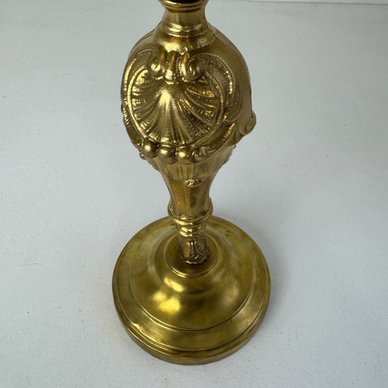 Image 1 of Vintage brass and opaline glass table lamp