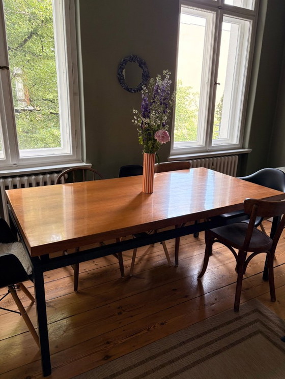 Image 1 of Solid wood table with steel frame - unique with character
