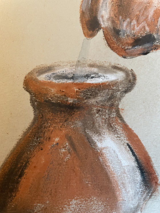 Image 1 of Ritratto di donna e natura morta in stile orientalista con acquerello pastello