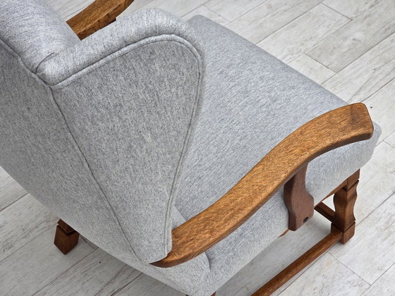 Image 1 of Dänischer Hochlehner-Sessel aus den 1950er Jahren, neu bezogen, Wolle, Eichenholz.