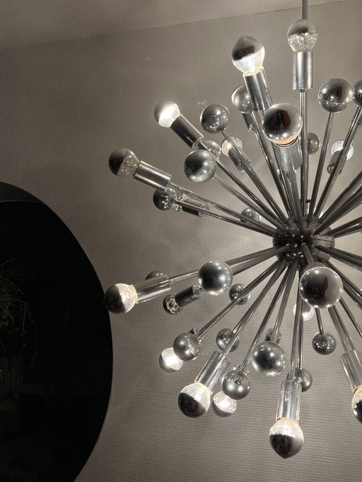 Chroom Sputnik Space-age kroonluchter uit de jaren 70 extra groot model