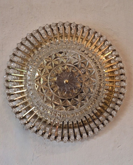 Image 1 of Plafondlamp van glas en messing van Ernst Palme / Palwa, jaren 70.