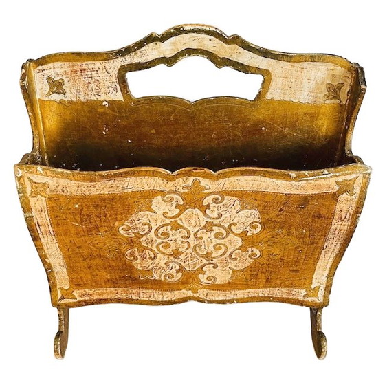 Image 1 of Vintage Florentine gold Hollywood Regency magazine rack 1970s