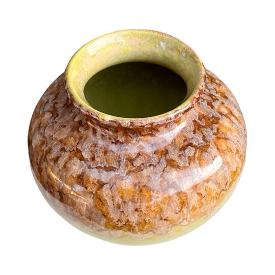 Image 1 of SS Meissen Keramikvase Typ 1107/8 Deutschland, 1960er Jahre, kristalline Tropfglasur gelbbraun