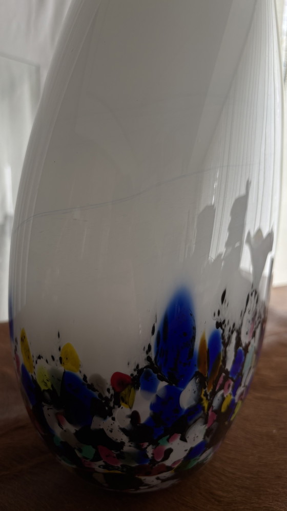 Image 1 of Murano style milk glass vase with colorful confetti decoration