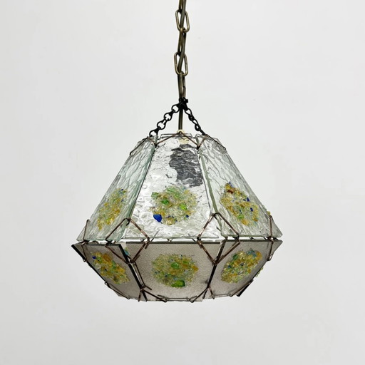 Brutalistische glazen hanglamp, jaren 70