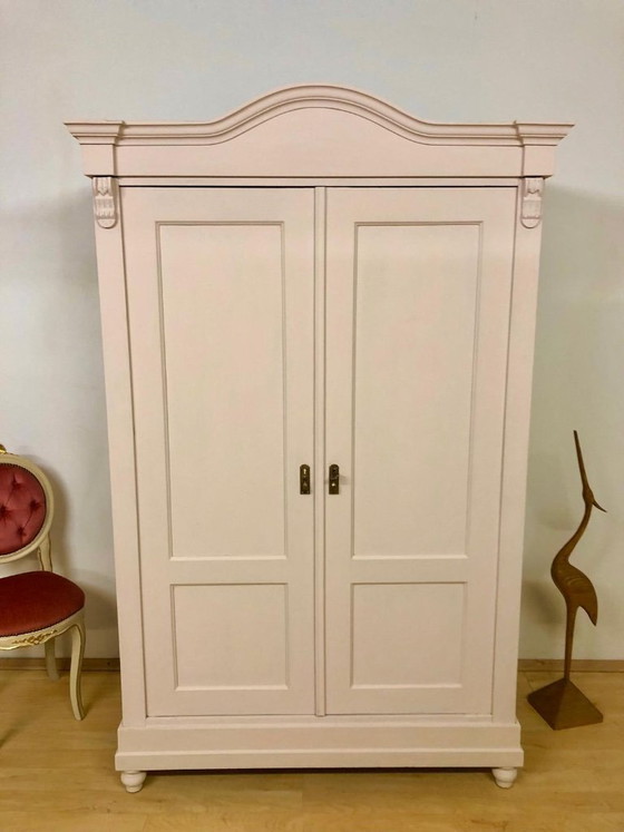 Image 1 of Country-style wardrobe, Art Nouveau wardrobe, softwood wardrobe circa 1900 in delicate pink / shabby chic.
