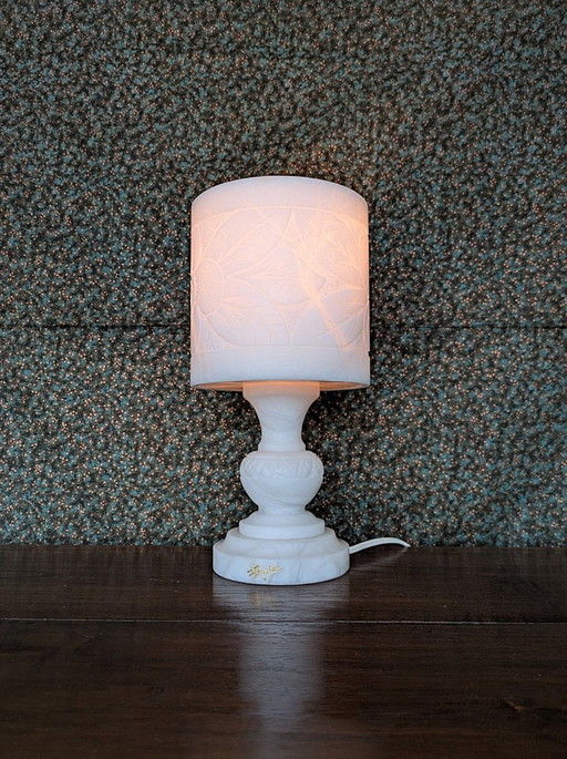 Vintage alabaster table lamp, 27 cm high, from 1 piece