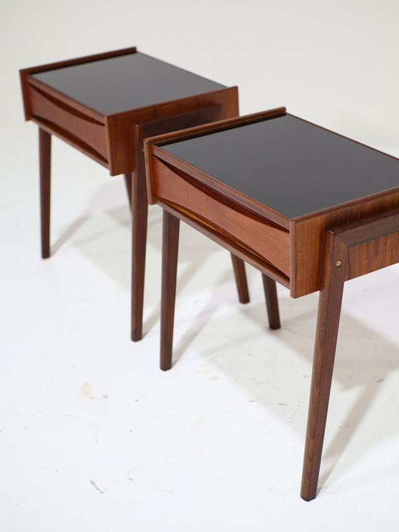 Image 1 of Set di comodini Arne Vodder in teak vetro nero danese vintage