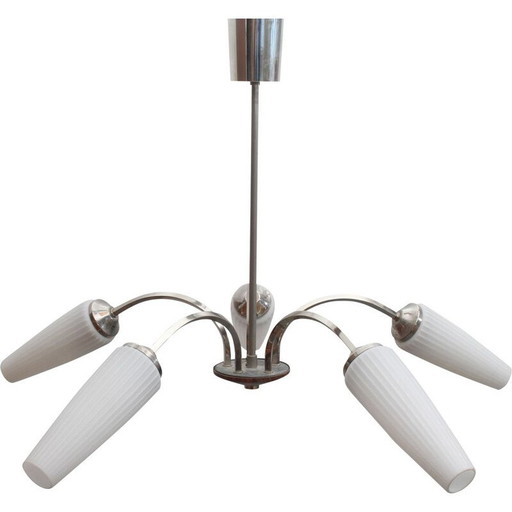 Lampada da soffitto vintage in cromo e opalino anni '60