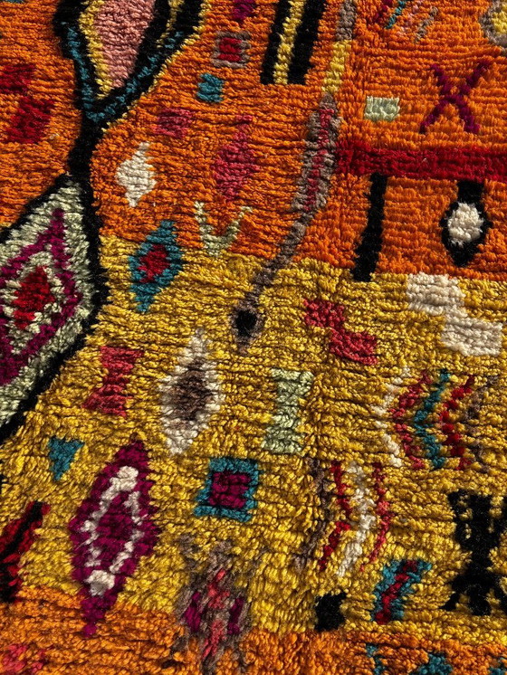 Image 1 of Modern Marokkaans wollen tapijt in oranje - Abstract Berber-kleurontwerp